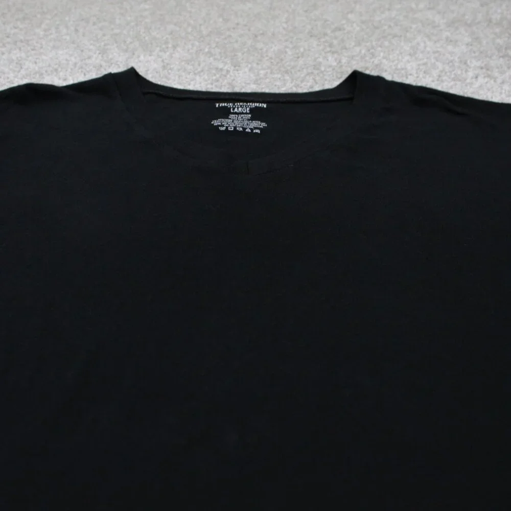 True Religion Shirt Mens Large Black V-Neck 100%‎ Cotton Short Sleeve Pullover